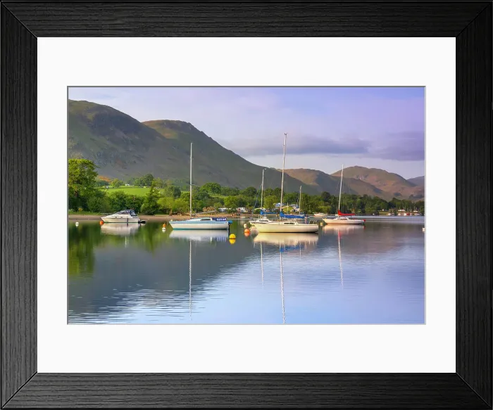 Framed Print : Boats at sunrise, Ullswater, Lake District National Park, UNESCO World Heritage Site, Cumbria, England, United Kingdom, Europe Framed Print : Boats at sunrise, Ullswater, Lake District National Park, UNESCO World Heritage Site, Cumbria, England, United Kingdom, Europe