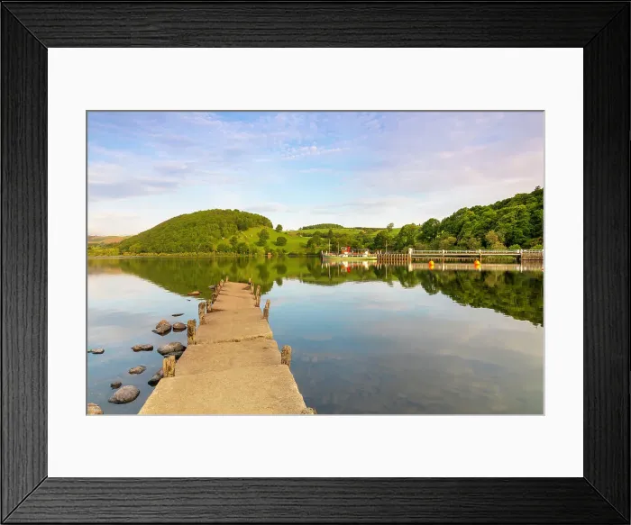 Framed Print : Wooden Pier and steamer boat in background, Ullswater, Lake District National Park, UNESCO World Heritage Site, Cumbria, England, United Kingdom, Europe Framed Print : Wooden Pier and steamer boat in background, Ullswater, Lake District National Park, UNESCO World Heritage Site, Cumbria, England, United Kingdom, Europe