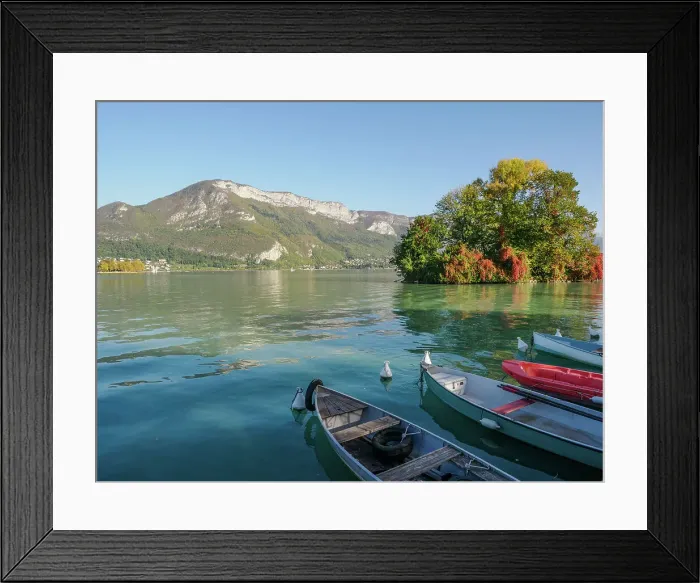 Framed Print : Mountains, small boats, and fall color on Lake Annecy, Annecy, Haute-Savoie, France, Europe Framed Print : Mountains, small boats, and fall color on Lake Annecy, Annecy, Haute-Savoie, France, Europe
