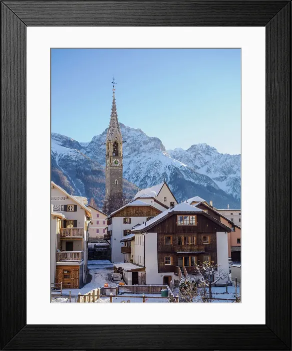 Framed Print : The Alpine village of Sent in winter, Graubunden, Switzerland, Europe Framed Print : The Alpine village of Sent in winter, Graubunden, Switzerland, Europe