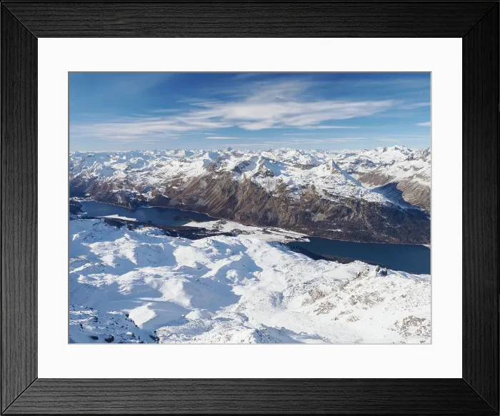 Framed Print : Looking down into the Engadine Valley from Corvatsch, Graubunden, Switzerland, Europe