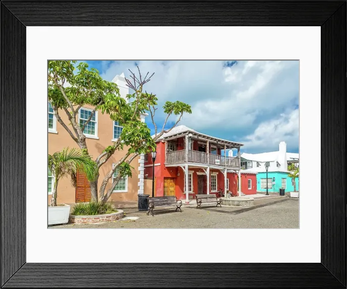 Framed Print : Old buildings in the historic King's Square, St. George's, original capital of the island, UNESCO World Heritage Site, Bermuda, Atlantic, North America Framed Print : Old buildings in the historic King's Square, St. George's, original capital of the island, UNESCO World Heritage Site, Bermuda, Atlantic, North America