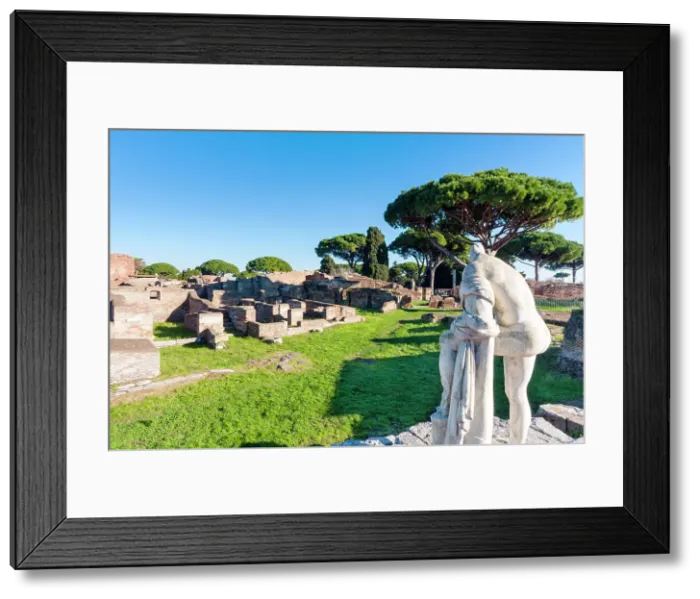 Framed Print : Temple of Hercules, Statue of Cartilius Poplicola, Ostia Antica archaeological site, Ostia, Rome province, Latium (Lazio), Italy, Europe