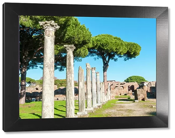 Columns of Theater, Ostia Antica archaeological site, Ostia, Rome province, Latium (Lazio), Italy, Europe