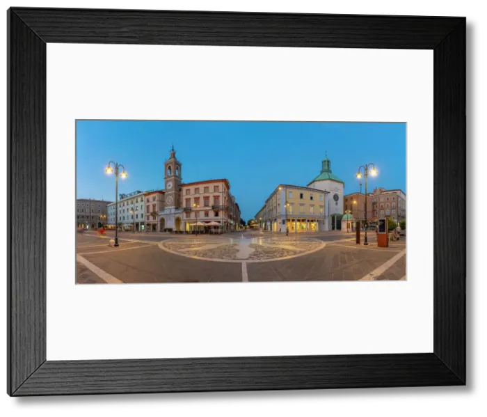 Framed Print : View of Torre dell'Orologio and Dei Paolotti Church in Piazza Tre Martiri at dusk, Rimini, Emilia-Romagna, Italy, Europe Framed Print : View of Torre dell'Orologio and Dei Paolotti Church in Piazza Tre Martiri at dusk, Rimini, Emilia-Romagna, Italy, Europe