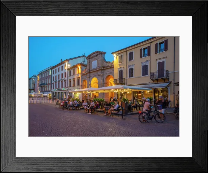 Framed Print : View of restaurant in Piazza Cavour in Rimini at dusk, Rimini, Emilia-Romagna, Italy, Europe Framed Print : View of restaurant in Piazza Cavour in Rimini at dusk, Rimini, Emilia-Romagna, Italy, Europe