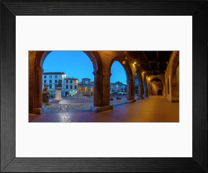 Framed Print : View of Piazza Cavour from arches of Palazzo del Podesta in Rimini at dusk, Rimini, Emilia-Romagna, Italy, Europe Framed Print : View of Piazza Cavour from arches of Palazzo del Podesta in Rimini at dusk, Rimini, Emilia-Romagna, Italy, Europe