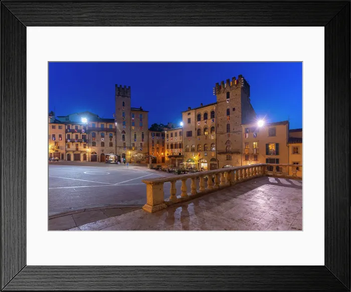 Framed Print : View of architecture in Piazza Grande at dusk, Arezzo, Province of Arezzo, Tuscany, Italy, Europe