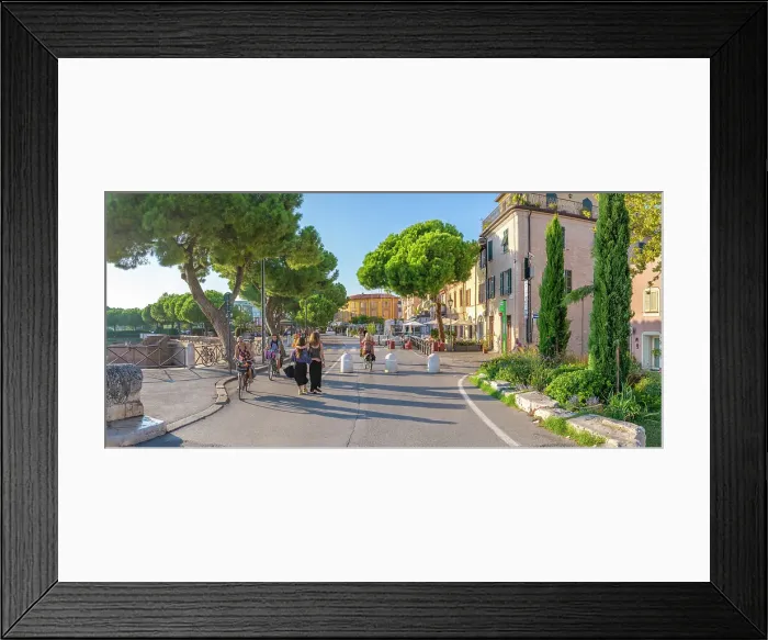 Framed Print : View of colourful buildings, cafe and cypress trees in Borgo San Giuliano, Rimini, Emilia-Romagna, Italy, Europe Framed Print : View of colourful buildings, cafe and cypress trees in Borgo San Giuliano, Rimini, Emilia-Romagna, Italy, Europe