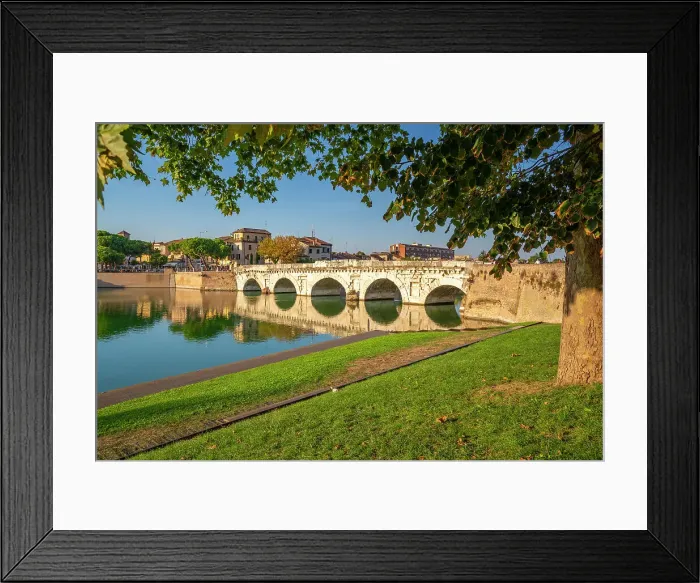 Framed Print : View of Ponte di Tiberio reflecting in Rimini Canal, Rimini, Emilia-Romagna, Italy, Europe Framed Print : View of Ponte di Tiberio reflecting in Rimini Canal, Rimini, Emilia-Romagna, Italy, Europe