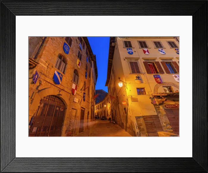 Framed Print : View of narrow street at dusk, Arezzo, Province of Arezzo, Tuscany, Italy, Europe Framed Print : View of narrow street at dusk, Arezzo, Province of Arezzo, Tuscany, Italy, Europe