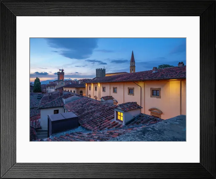 Framed Print : View of city skyline and rooftops from Palazzo della Fraternita dei Laici at dusk, Arezzo, Province of Arezzo, Tuscany, Italy, Europe Framed Print : View of city skyline and rooftops from Palazzo della Fraternita dei Laici at dusk, Arezzo, Province of Arezzo, Tuscany, Italy, Europe