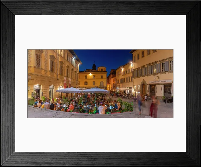 Framed Print : View of restaurant in Piazza San Francesco at dusk, Arezzo, Province of Arezzo, Tuscany, Italy, Europe Framed Print : View of restaurant in Piazza San Francesco at dusk, Arezzo, Province of Arezzo, Tuscany, Italy, Europe