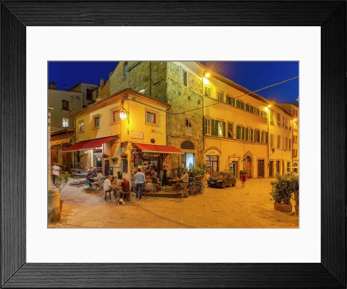 Framed Print : View of architecture and restaurant in narrow street at dusk, Arezzo, Province of Arezzo, Tuscany, Italy, Europe Framed Print : View of architecture and restaurant in narrow street at dusk, Arezzo, Province of Arezzo, Tuscany, Italy, Europe