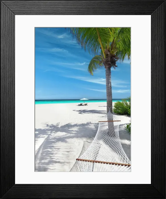 Framed Print : Tropical beach, landscape with hammock and white sand, The Maldives, Indian Ocean, Asia Framed Print : Tropical beach, landscape with hammock and white sand, The Maldives, Indian Ocean, Asia