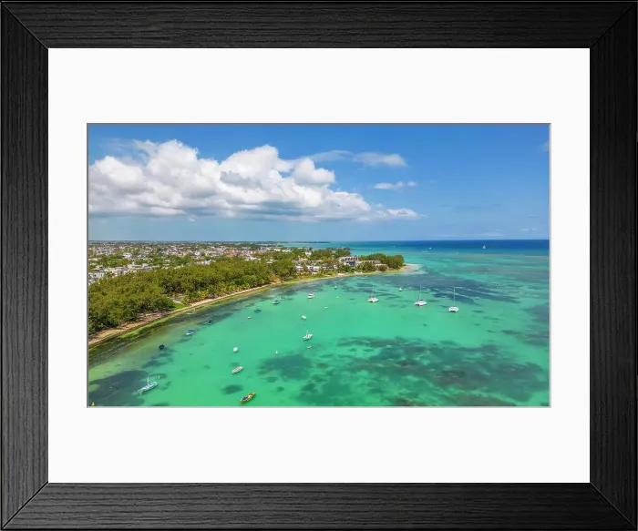 Framed Print : Aerial view of coastline, beach and turquoise water at Cap Malheureux, Mauritius, Indian Ocean, Africa Framed Print : Aerial view of coastline, beach and turquoise water at Cap Malheureux, Mauritius, Indian Ocean, Africa