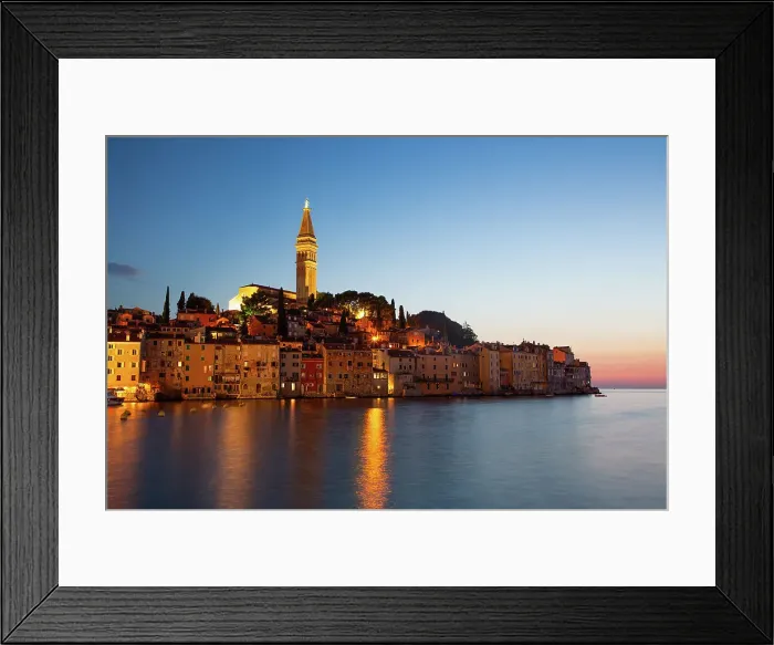 Framed Print : Evening, Waterfront and Tower of Church of St. Euphemia, Old Town, Rovinj, Croatia, Europe