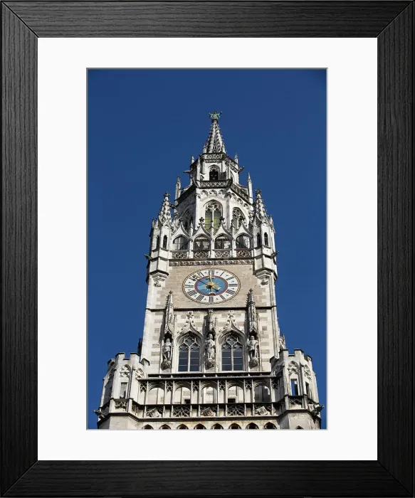 Framed Print : Clock Tower, New Town Hall, Marienplatz (Plaza) (Square), Old Town, Munich, Bavaria, Germany, Europe