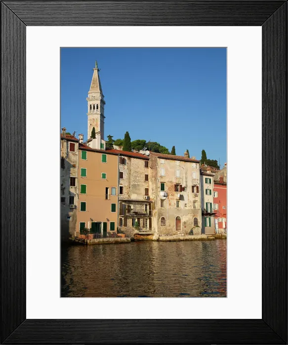 Framed Print : Buildings on the Waterfront and Tower of Church of St. Euphemia, Old Town, Rovinj, Croatia, Europe Framed Print : Buildings on the Waterfront and Tower of Church of St. Euphemia, Old Town, Rovinj, Croatia, Europe