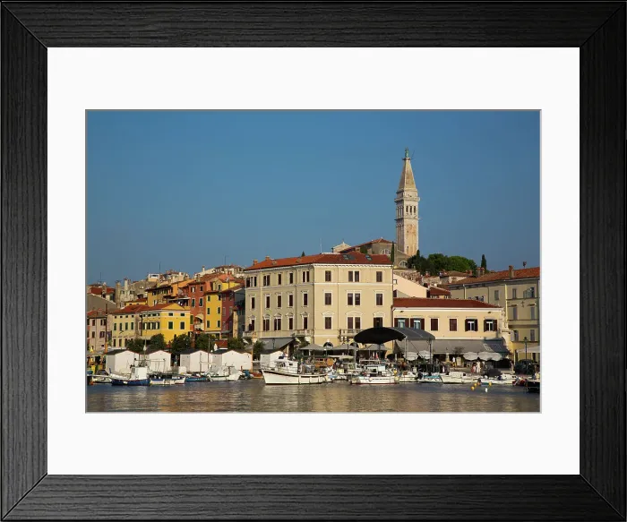 Framed Print : Harbor and skyline with Tower of Church of St. Euphemia, Old Town, Rovinj, Croatia, Europe