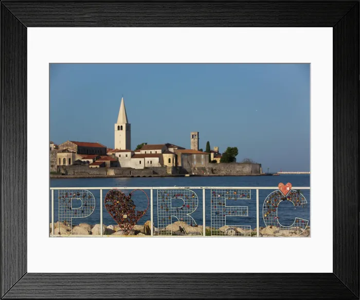 Framed Print : Croatia Sign, Tower of Euphrasian Bascilica in the background, Old Town, Porec, Croatia, Europe