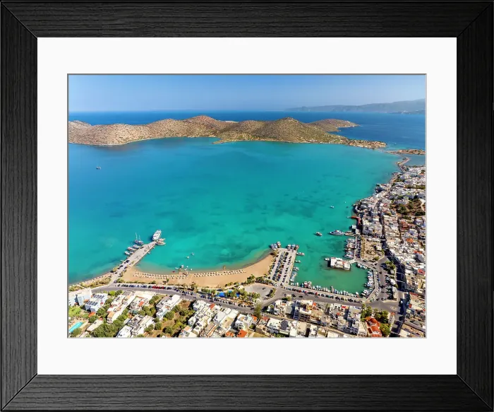 Framed Print : Aerial view of the popular high-end tourist town of Elounda, Crete, Greek Islands, Greece, Europe Framed Print : Aerial view of the popular high-end tourist town of Elounda, Crete, Greek Islands, Greece, Europe