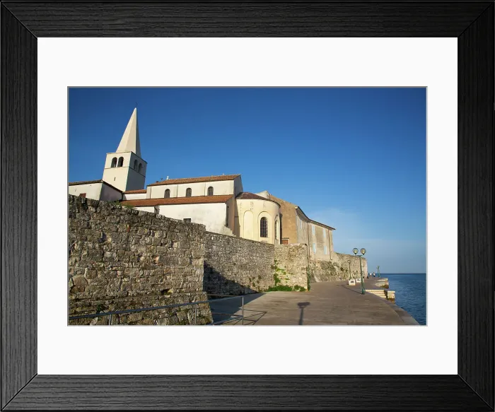 Framed Print : Tower of Euphrasian Basilica, Walkway around the Perimeter of Old Town, Porec, Croatia, Europe