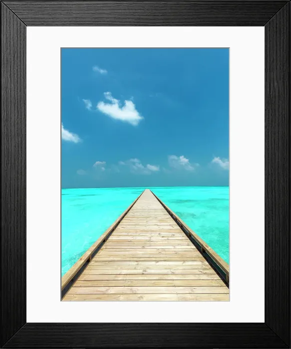 Framed Print : Wooden Jetty out to tropical Sea, The Maldives, Indian Ocean, Asia Framed Print : Wooden Jetty out to tropical Sea, The Maldives, Indian Ocean, Asia