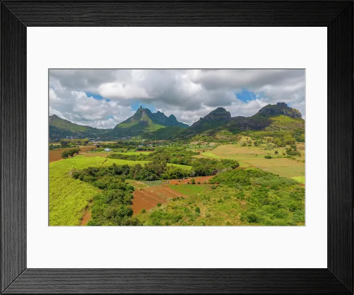 Framed Print : Aerial view of Long Mountain and fields at Long Mountain, Mauritius, Indian Ocean, Africa