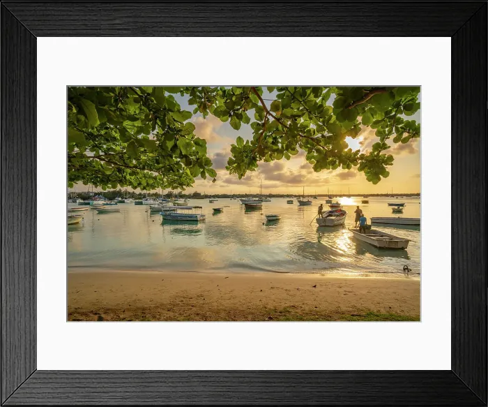 Framed Print : View of boats on the water in Grand Bay at golden hour, Mauritius, Indian Ocean, Africa Framed Print : View of boats on the water in Grand Bay at golden hour, Mauritius, Indian Ocean, Africa
