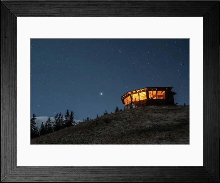 Framed Print : Comisu Wildlife Hide at night, Fagaras Mountains, Arges County, Muntenia, Romania, Europe Framed Print : Comisu Wildlife Hide at night, Fagaras Mountains, Arges County, Muntenia, Romania, Europe
