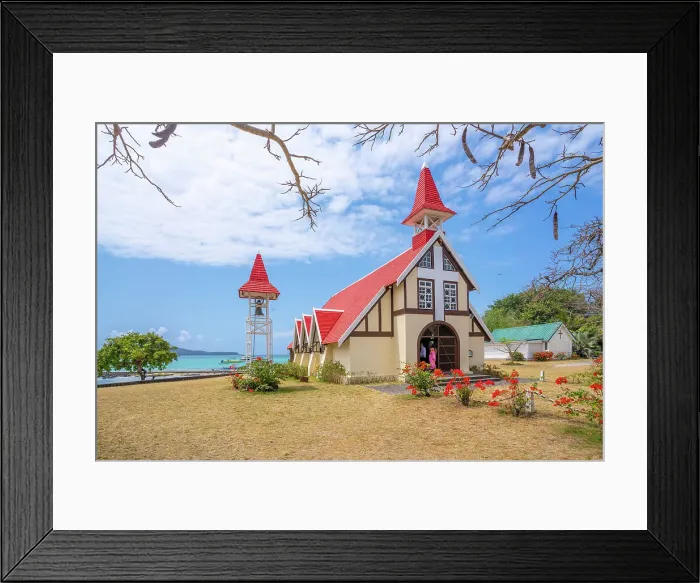 Framed Print : View of Notre-Dame Auxiliatrice de Cap Malheureux on sunny day in Cap Malheureux, Mauritius, Indian Ocean, Africa Framed Print : View of Notre-Dame Auxiliatrice de Cap Malheureux on sunny day in Cap Malheureux, Mauritius, Indian Ocean, Africa