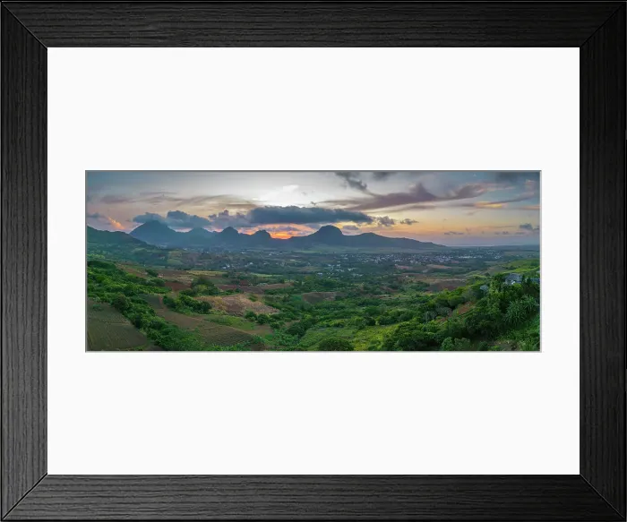 Framed Print : Aerial view of Long Mountain at sunset from near Congomah, Mauritius, Indian Ocean, Africa Framed Print : Aerial view of Long Mountain at sunset from near Congomah, Mauritius, Indian Ocean, Africa