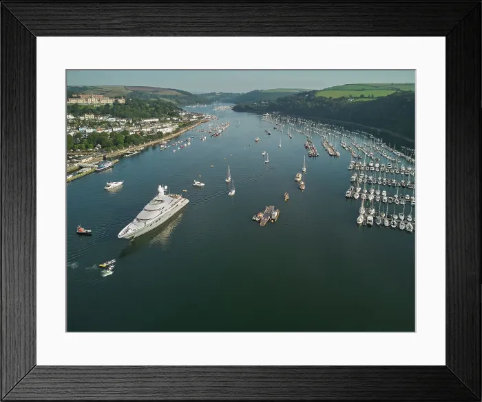 Framed Print : An aerial view of the estuary of the River Dart, with the towns of Dartmouth on the left and Kingswear on the right, south coast of Devon, England, United Kingdom, Europe
