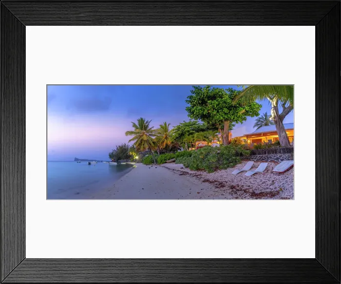 Framed Print : View of beach house at dusk in Cap Malheureux, Mauritius, Indian Ocean, Africa