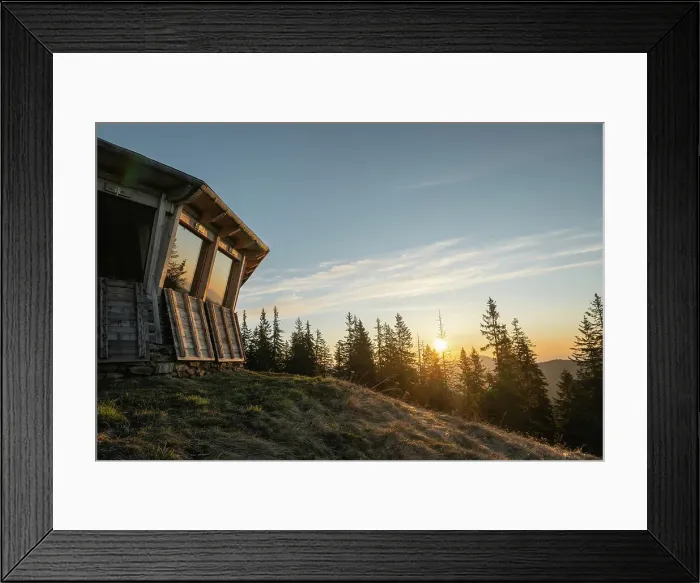 Framed Print : Comisu Wildlife Hide at dawn, Fagaras Mountains, Arges County, Muntenia, Romania, Europe Framed Print : Comisu Wildlife Hide at dawn, Fagaras Mountains, Arges County, Muntenia, Romania, Europe