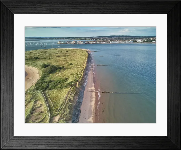 Framed Print : Aerial view of the mouth of the River Exe, seen from above Dawlish Warren and looking towards the town of Exmouth, Devon, England, United Kingdom, Europe Framed Print : Aerial view of the mouth of the River Exe, seen from above Dawlish Warren and looking towards the town of Exmouth, Devon, England, United Kingdom, Europe