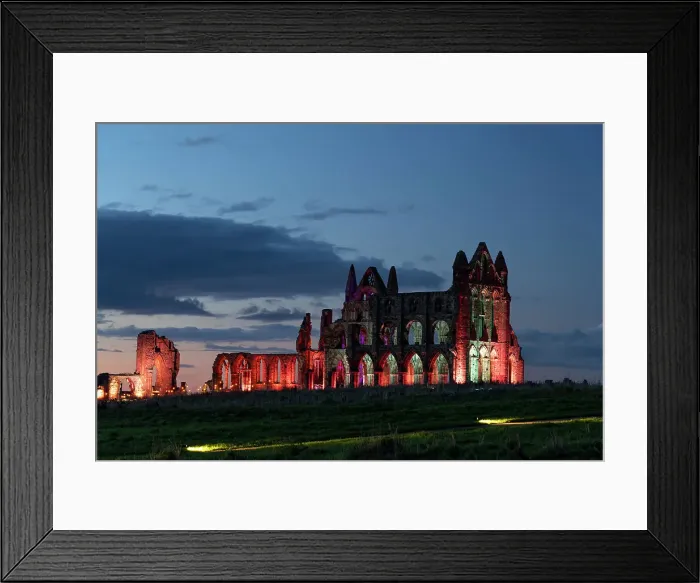 Framed Print : Whitby Abbey illuminated in October 2023, The Yorkshire coast, Whitby, Yorkshire, England, United Kingdom, Europe Framed Print : Whitby Abbey illuminated in October 2023, The Yorkshire coast, Whitby, Yorkshire, England, United Kingdom, Europe
