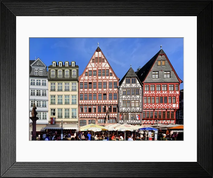 Framed Print : Colorful half-timbered houses in Romerberg square, Frankfurt am Main, Hesse, Germany, Europe