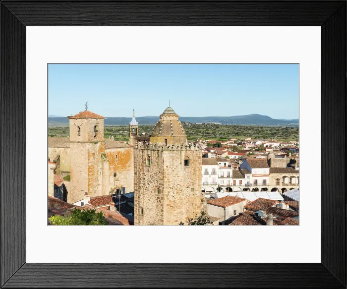 Framed Print : View towards Iglesia de San Martin on the left, and Torre del Alfiler, in the centre, Trujillo, Caceres, Extremadura, Spain, Europe Framed Print : View towards Iglesia de San Martin on the left, and Torre del Alfiler, in the centre, Trujillo, Caceres, Extremadura, Spain, Europe