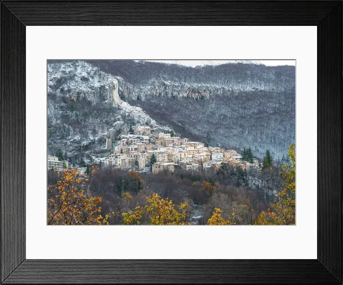 Framed Print : Traditional stone mountain village of Pietracamela with the first snowfall, Gran Sasso and Monti della Laga National Park, Apennines, Teramo province, Abruzzo, Italy, Europe Framed Print : Traditional stone mountain village of Pietracamela with the first snowfall, Gran Sasso and Monti della Laga National Park, Apennines, Teramo province, Abruzzo, Italy, Europe