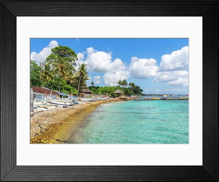 Framed Print : View of a tropical beach with palms and trees along the coast of the island of Nusa Penida, with traditional Indonesian wooden boats (jukung) (kano) (cadik), on the beach, Nusa Penida island, Klungkung regency, Bali, Indonesia, Southeast Asia, Asia Framed Print : View of a tropical beach with palms and trees along the coast of the island of Nusa Penida, with traditional Indonesian wooden boats (jukung) (kano) (cadik), on the beach, Nusa Penida island, Klungkung regency, Bali, Indonesia, Southeast Asia, Asia