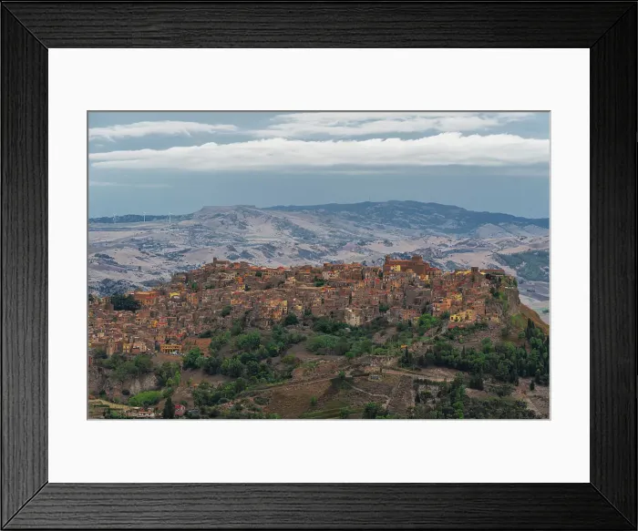 Framed Print : The small wonderful town of Calascibetta on top of a rocky hill in the Sicilian countryside, Enna province, Sicily, Italy, Mediterranean, Europe Framed Print : The small wonderful town of Calascibetta on top of a rocky hill in the Sicilian countryside, Enna province, Sicily, Italy, Mediterranean, Europe