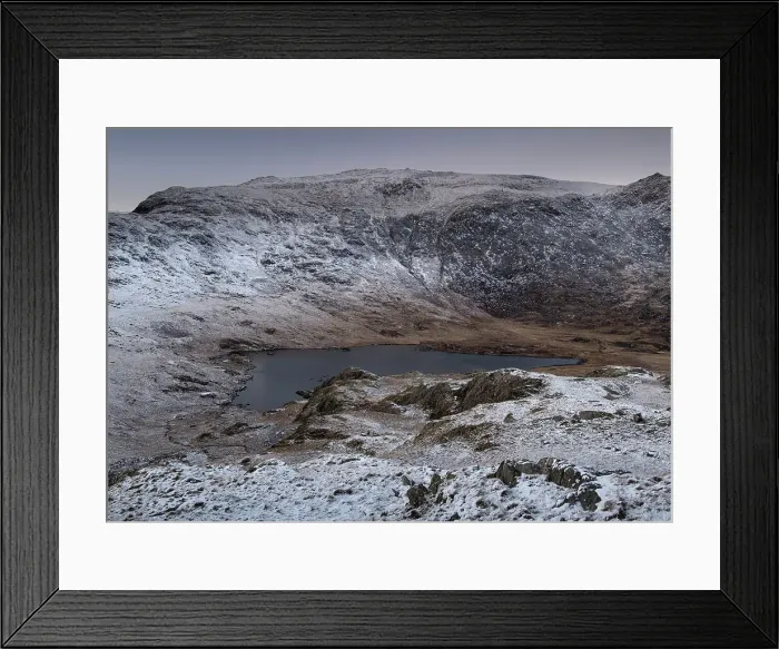 Framed Print : Llyn Cwmffynnon and Glyder Fawr from Moel Berfedd in winter, Snowdonia National Park (Eryri), North Wales, United Kingdom, Europe Framed Print : Llyn Cwmffynnon and Glyder Fawr from Moel Berfedd in winter, Snowdonia National Park (Eryri), North Wales, United Kingdom, Europe