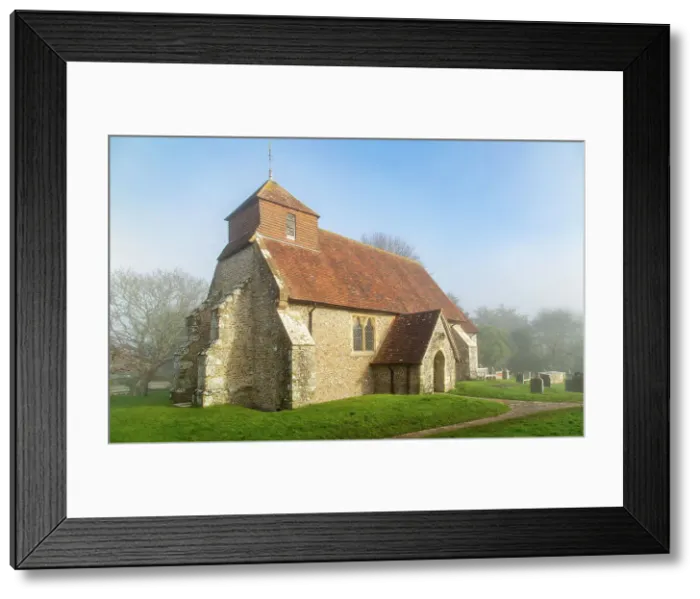 Framed Print : The 11th century Church of St. Mary The Virgin on a foggy winter morning, Friston, South Downs National Park, East Sussex, England, United Kingdom, Europe Framed Print : The 11th century Church of St. Mary The Virgin on a foggy winter morning, Friston, South Downs National Park, East Sussex, England, United Kingdom, Europe