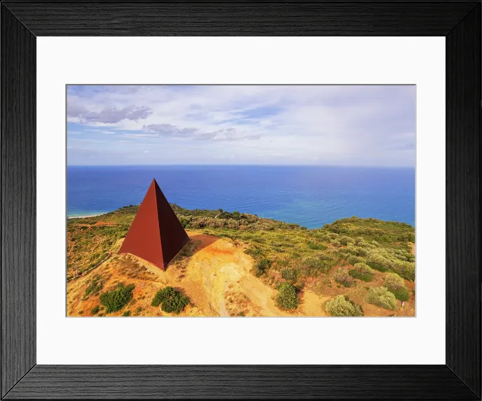 Framed Print : Aerial of the iron pyramid of Parallel 38 against the sea, Fiumara d'Arte, Motta d'Affermo, Nebrodi mountains, Messina province, Sicily, Italy, Mediterranean, Europe Framed Print : Aerial of the iron pyramid of Parallel 38 against the sea, Fiumara d'Arte, Motta d'Affermo, Nebrodi mountains, Messina province, Sicily, Italy, Mediterranean, Europe