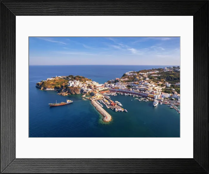 Framed Print : Aerial view of the blue water around the harbour of Ponza island on a sunny day, Pontine archipelago, Latina province, Tyrrhenian Sea, Latium (Lazio), Italy Europe Framed Print : Aerial view of the blue water around the harbour of Ponza island on a sunny day, Pontine archipelago, Latina province, Tyrrhenian Sea, Latium (Lazio), Italy Europe