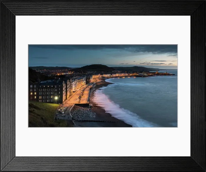Framed Print : Aberystwyth Promenade, at dusk, taken with slow shutter speed, on the west coast of Wales, Aberystwyth, Ceredigion, Wales, United Kingdom, Europe Framed Print : Aberystwyth Promenade, at dusk, taken with slow shutter speed, on the west coast of Wales, Aberystwyth, Ceredigion, Wales, United Kingdom, Europe