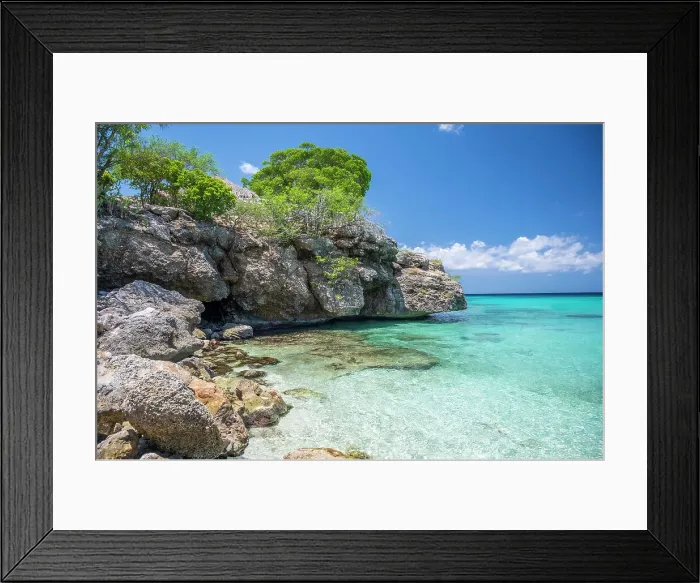 Framed Print : The crystal clear turquoise ocean, at Grote Knip beach, famous for its blue water, on the Dutch Caribbean island of Curacao, West Indies, Caribbean, Central America Framed Print : The crystal clear turquoise ocean, at Grote Knip beach, famous for its blue water, on the Dutch Caribbean island of Curacao, West Indies, Caribbean, Central America