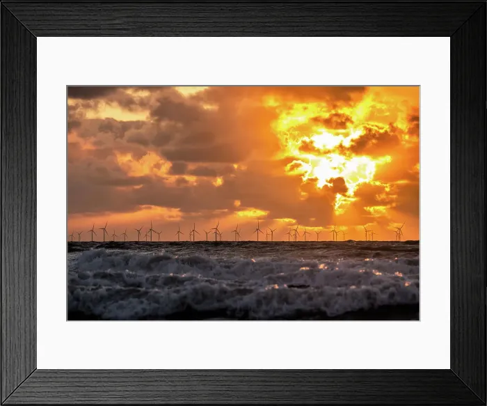 Framed Print : Sunset view from Walney Island across the Irish Sea towards the distant Walney Offshore Wind Farm, Cumbrian Coast, Cumbria, England, United Kingdom, Europe Framed Print : Sunset view from Walney Island across the Irish Sea towards the distant Walney Offshore Wind Farm, Cumbrian Coast, Cumbria, England, United Kingdom, Europe